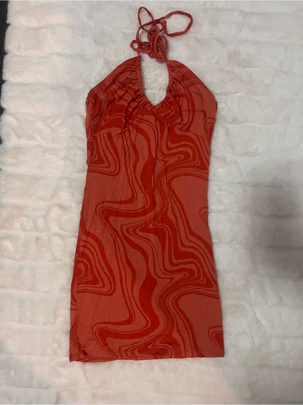 Forever 21 Red Halter Mini Dress with Swirl Pattern